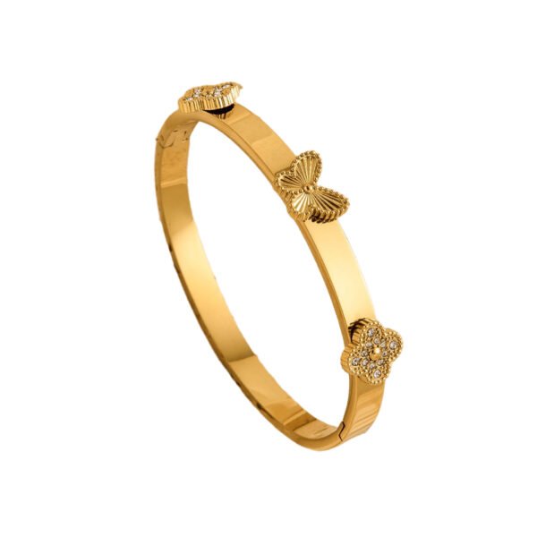 Gold Butterfly Clover Charm Bangle with Crystals