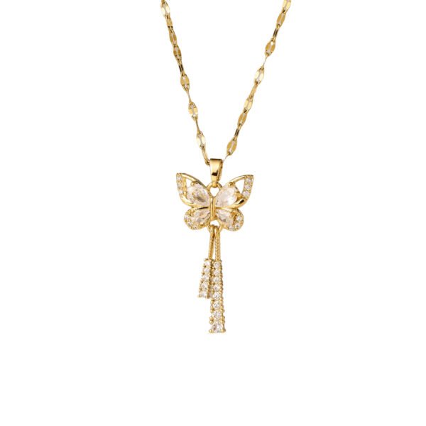 Gold Butterfly Tassel Crystal Pendant Necklace