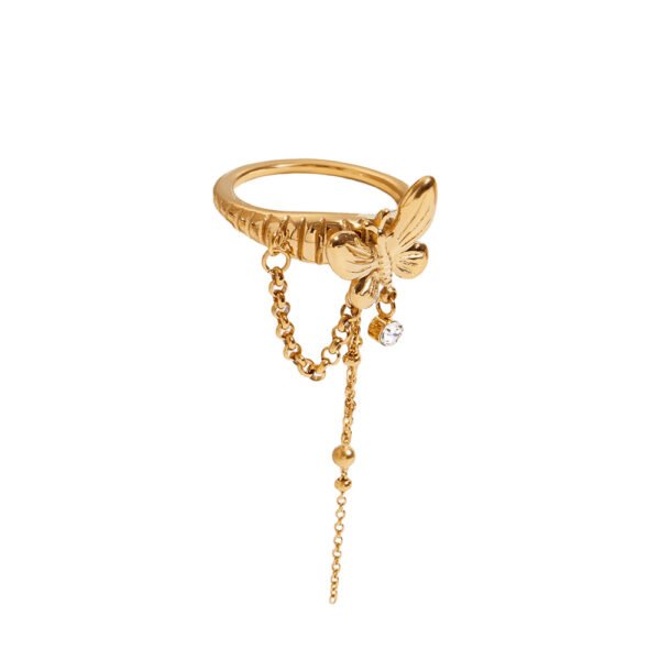Gold Butterfly Tassel Ring