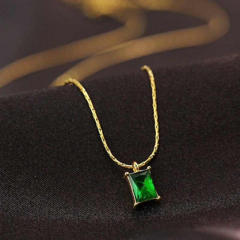 Gold Emerald Rectangle Pendant Necklace - Image 3