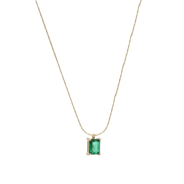 Gold Emerald Rectangle Pendant Necklace