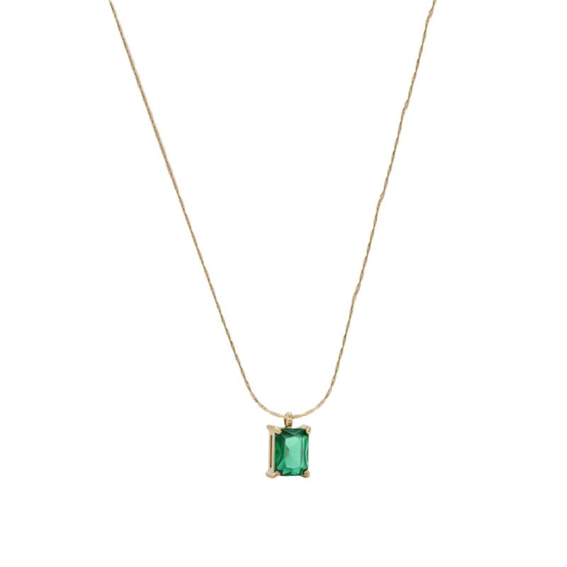 Gold Emerald Rectangle Pendant Necklace