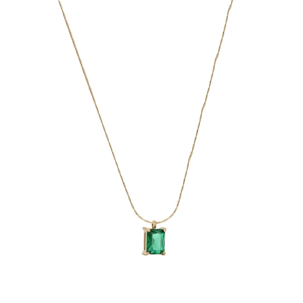 Gold Emerald Rectangle Pendant Necklace