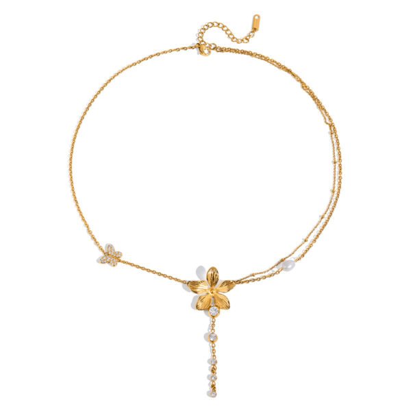 Gold Flower Butterfly Necklace