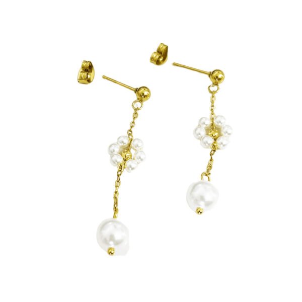 Gold Pearl Flower Chain Drop Earrings