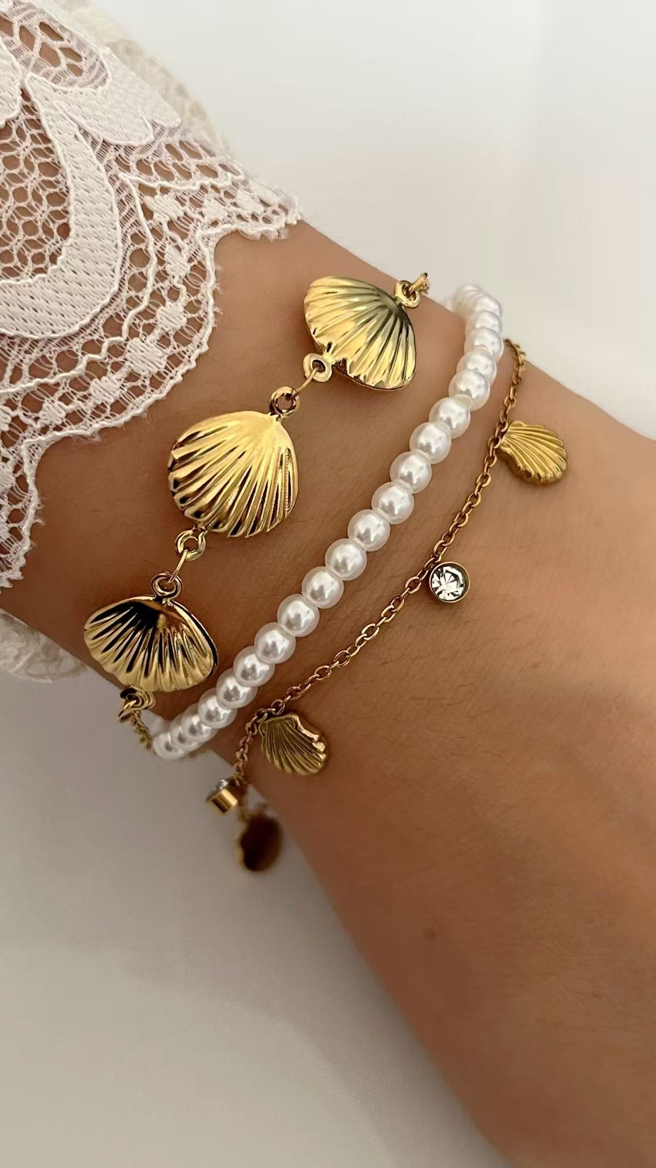 Gold Seashell Crystal Charm Bracelet - Image 2