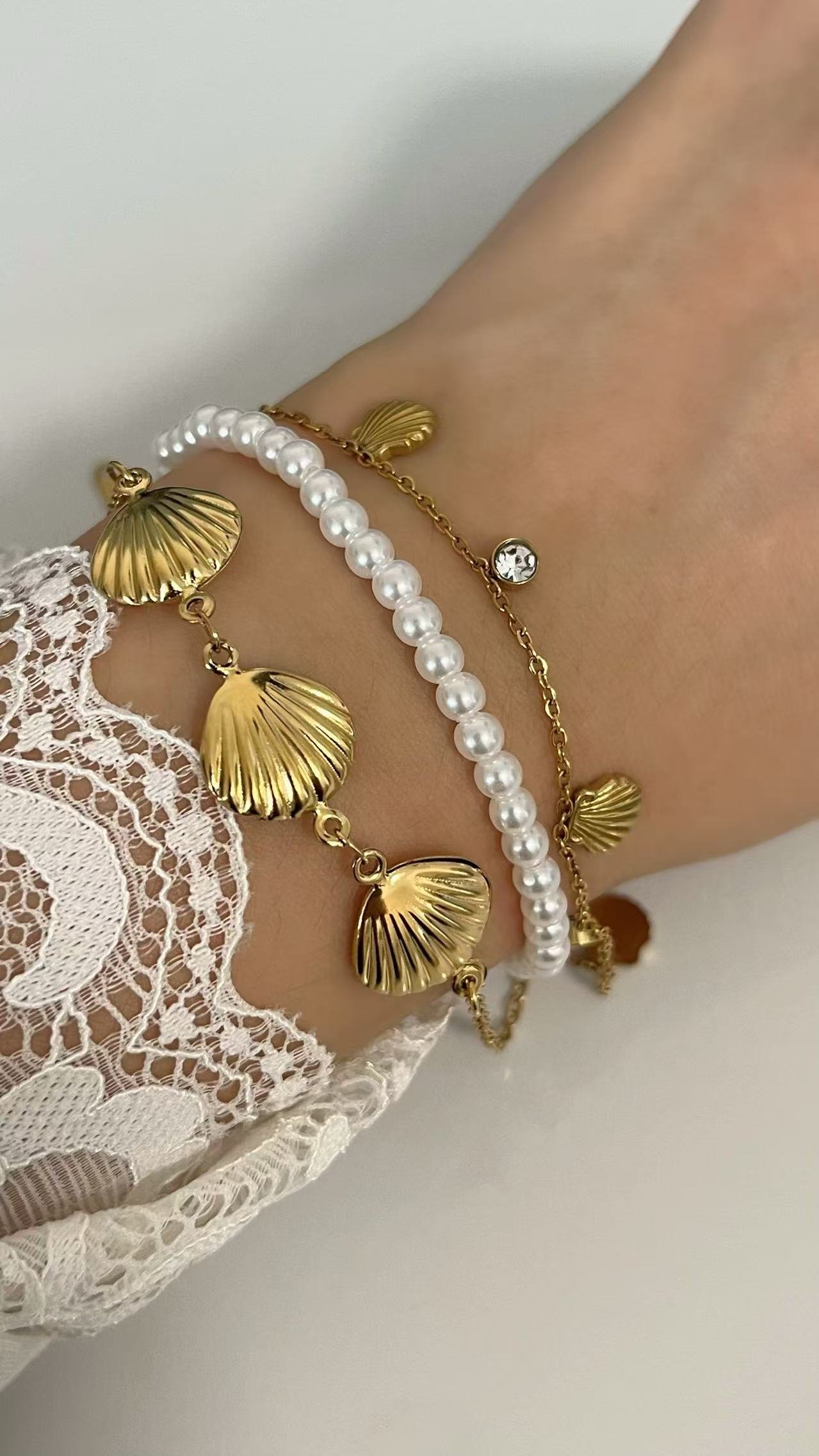 Gold Seashell Crystal Charm Bracelet - Image 3