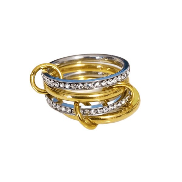 Gold Silver Mixed Crystal Stack Ring Set