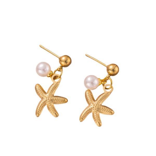 Gold Starfish Pearl Drop Earrings