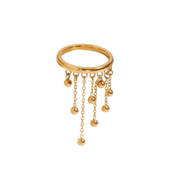 Gold Tassel Dangling Beads Statement Ring