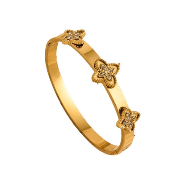 Gold Triple Clover Crystal Bangle Bracelet