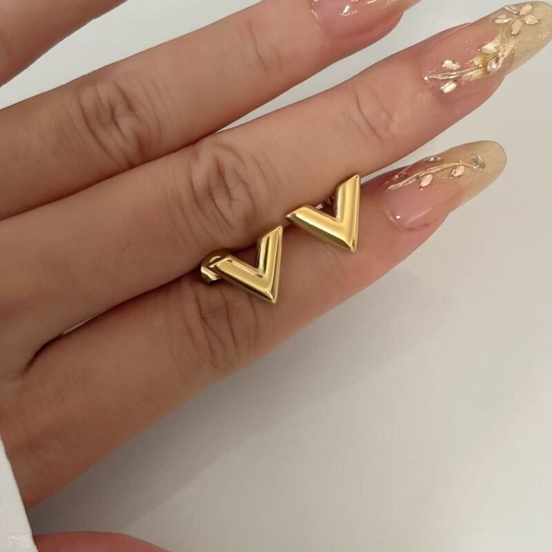 Gold V Stud Earrings