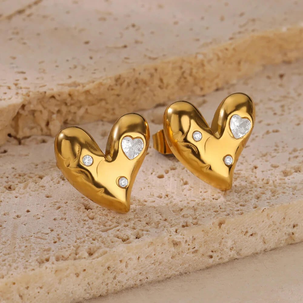 Heart CZ Stud Earrings - Image 4