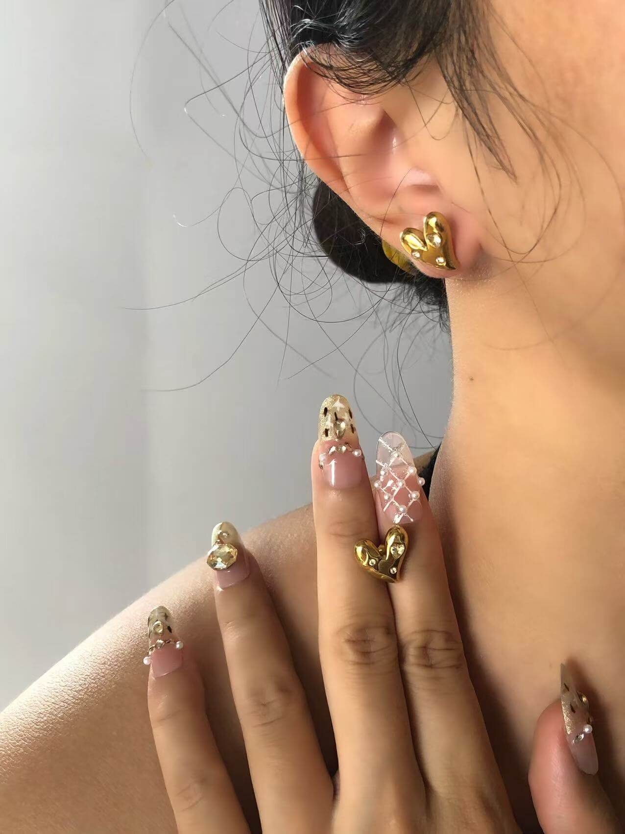 Heart CZ Stud Earrings - Image 2