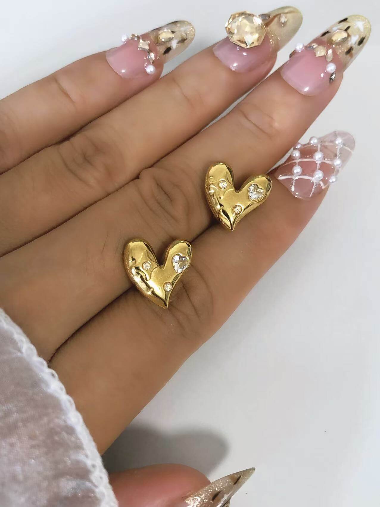 Heart CZ Stud Earrings - Image 3