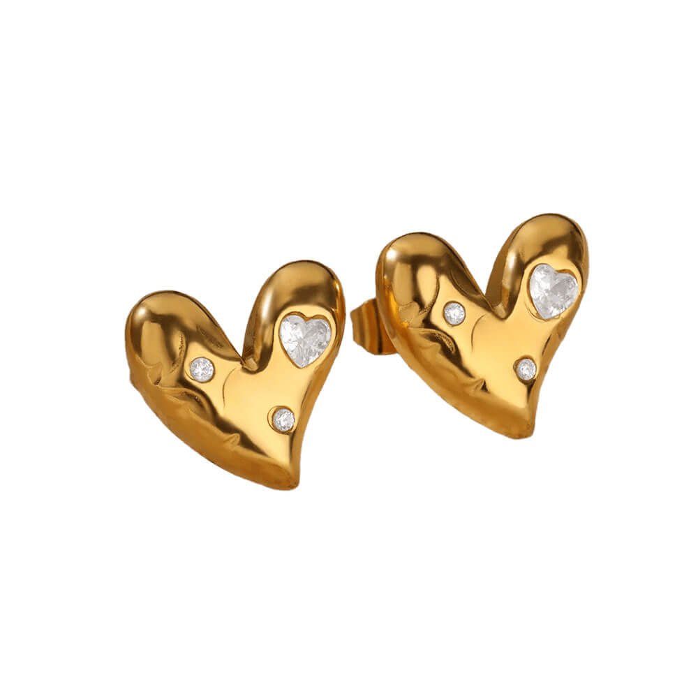Heart CZ Stud Earrings