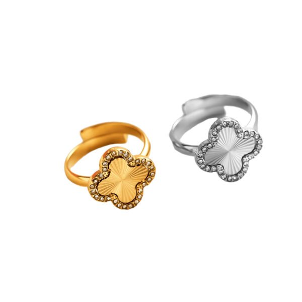 Lucky Clover Zircon Open Ring Adjustable