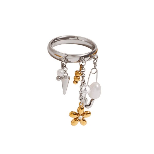 Mixed Metal Flower Pearl Ring
