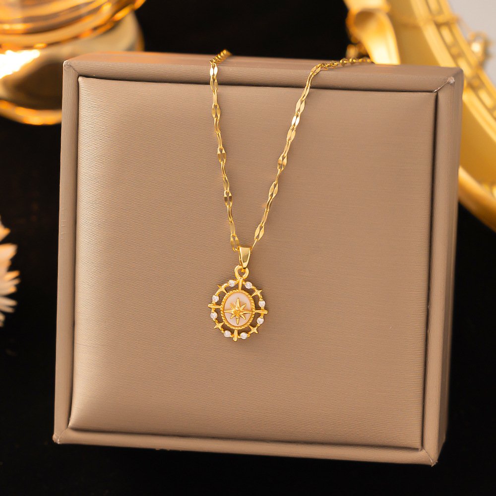Polaris Compass Star Zircon Gold Necklace - Image 4