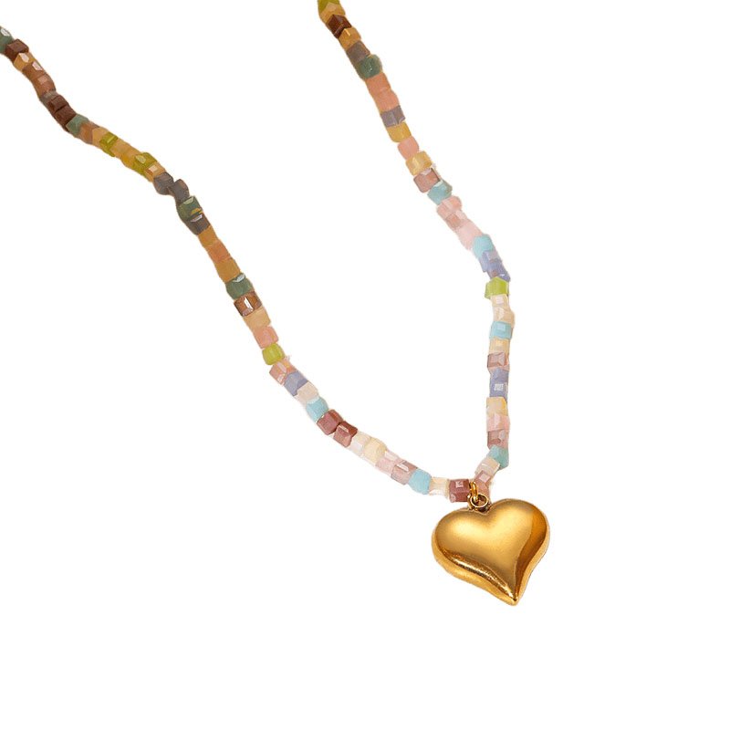 Rainbow Seed Bead Heart Necklace