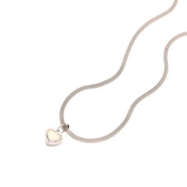 Silver Fire Opal Heart Crystal Necklace