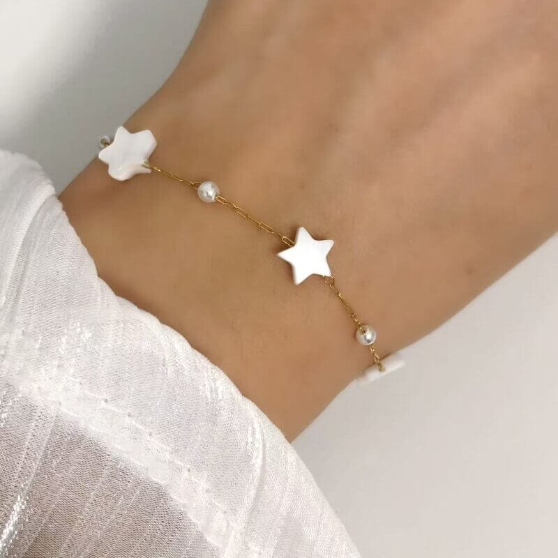 White Star Pearl Charm Bracelet