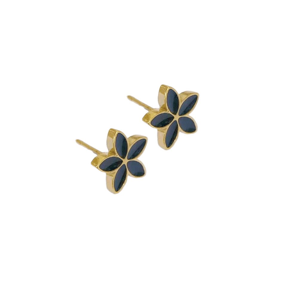 Black Enamel Flower Stud Earrings