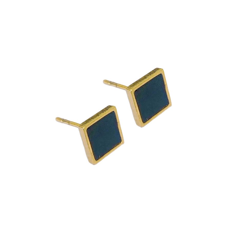 Black Enamel Square Stud Earrings