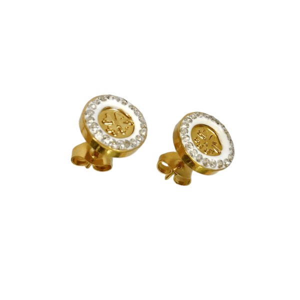 Clover Zircon Halo Stud Earrings Gold