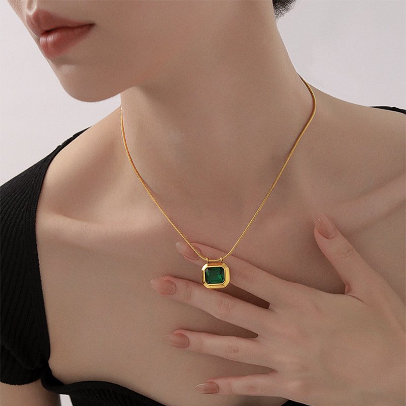 Emerald Cushion Cut Pendant Necklace
