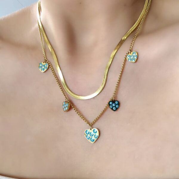 Evil Eye Heart Layered Necklace