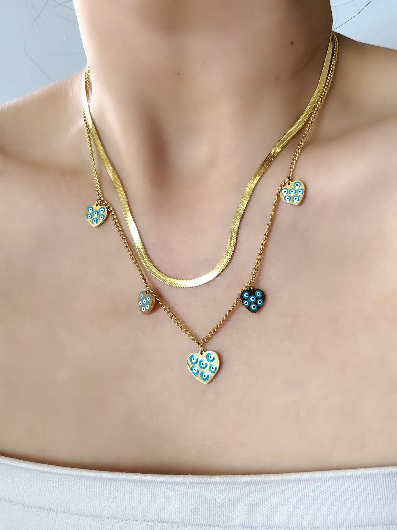 Evil Eye Heart Layered Necklace