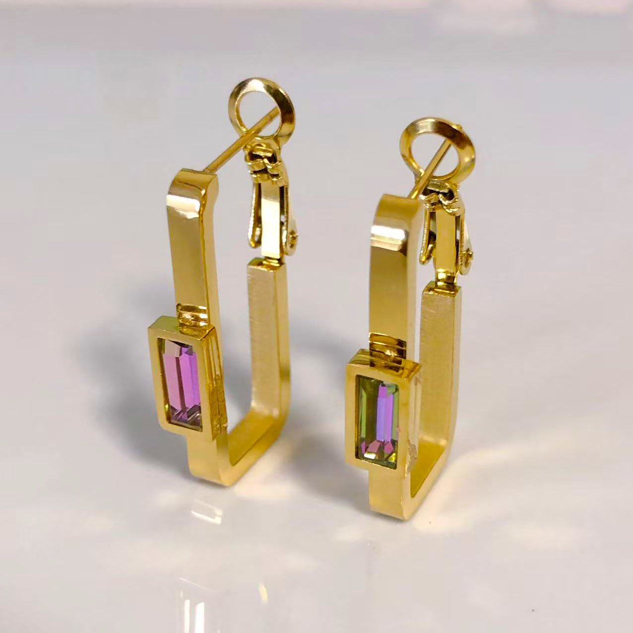 Geometric Rectangle Hoop Earrings - Image 5