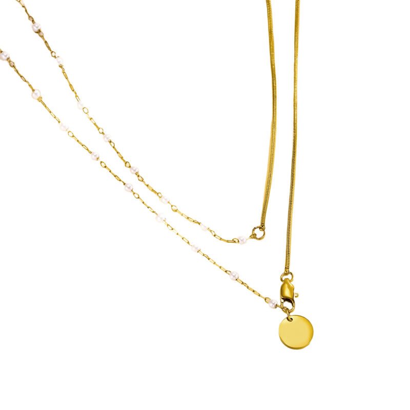 Gold Pearl Snake Chain Layered Necklace