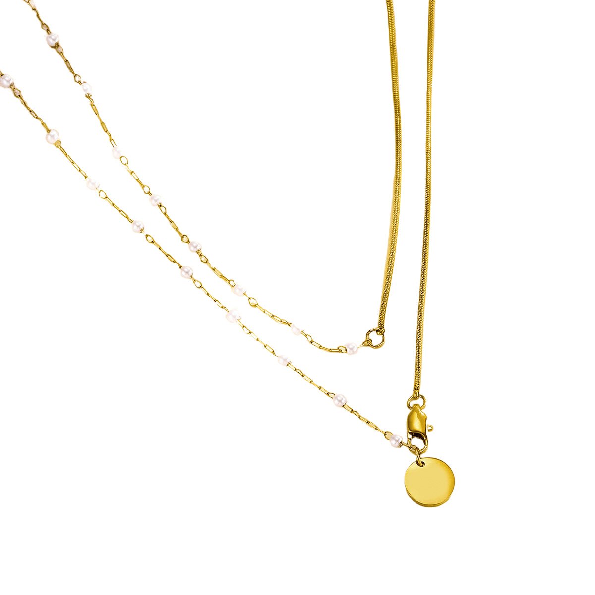 Gold Pearl Snake Chain Layered Necklace