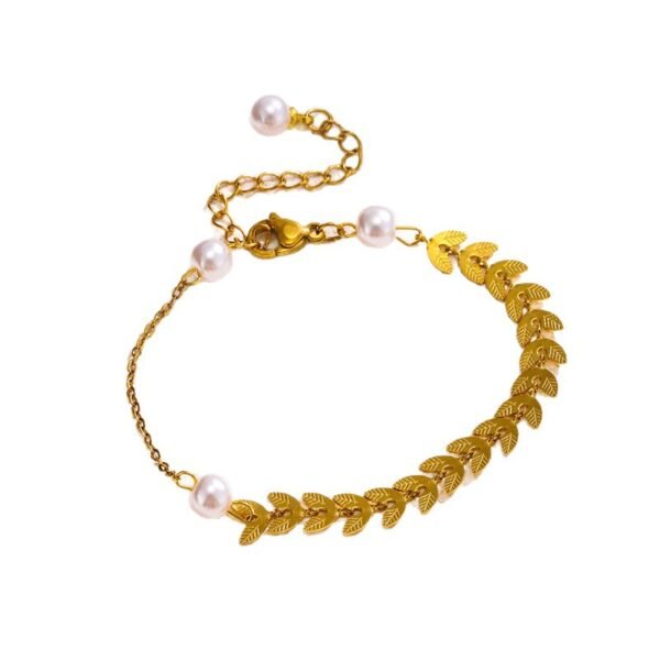 Golden Leaf Vine Pearl Bracelet