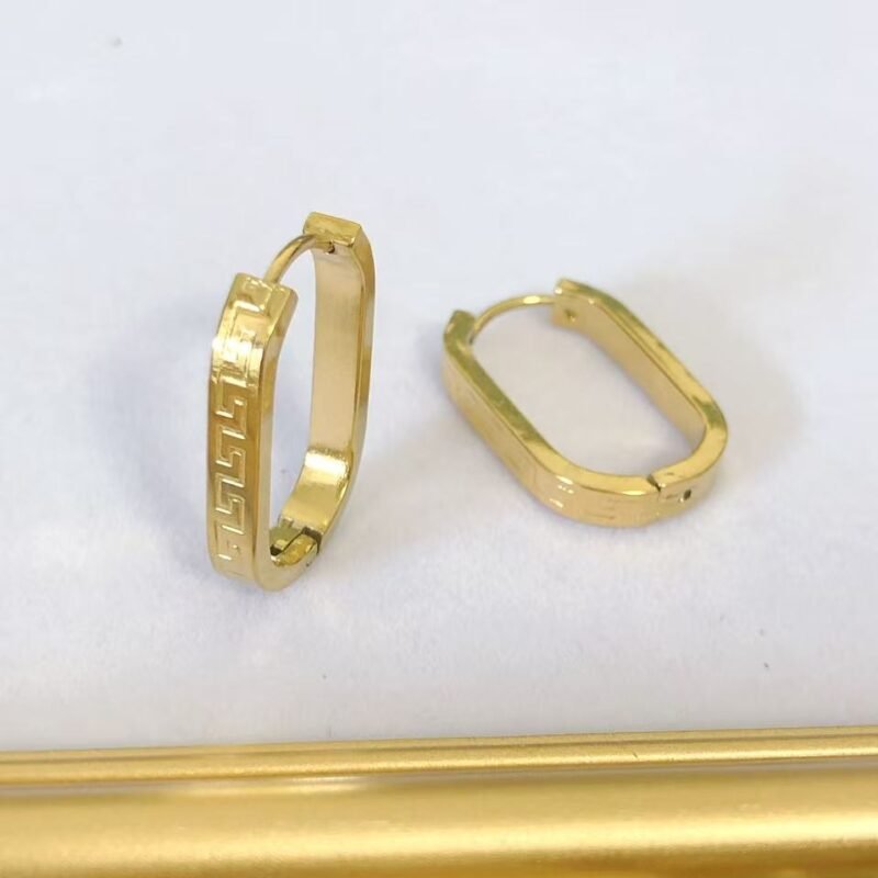 Greek Key Oval Huggie Hoop Earrings