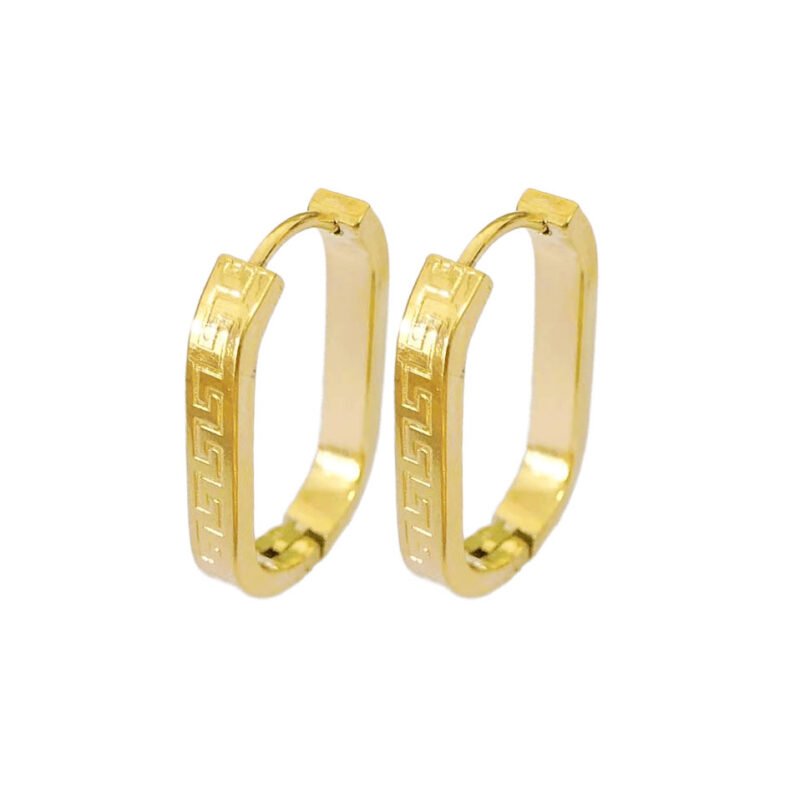 Greek Key Oval Huggie Hoop Earrings