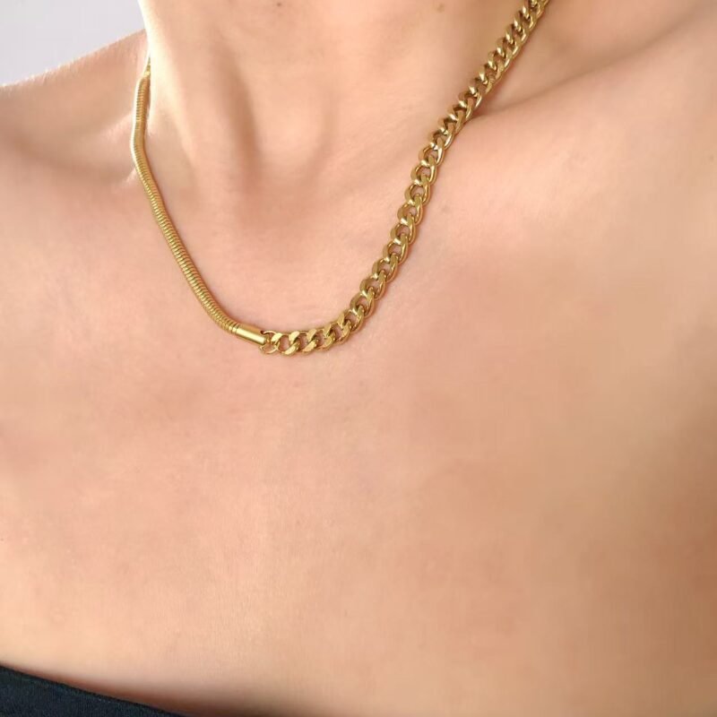 Half Snake Half Curb Chain Necklace