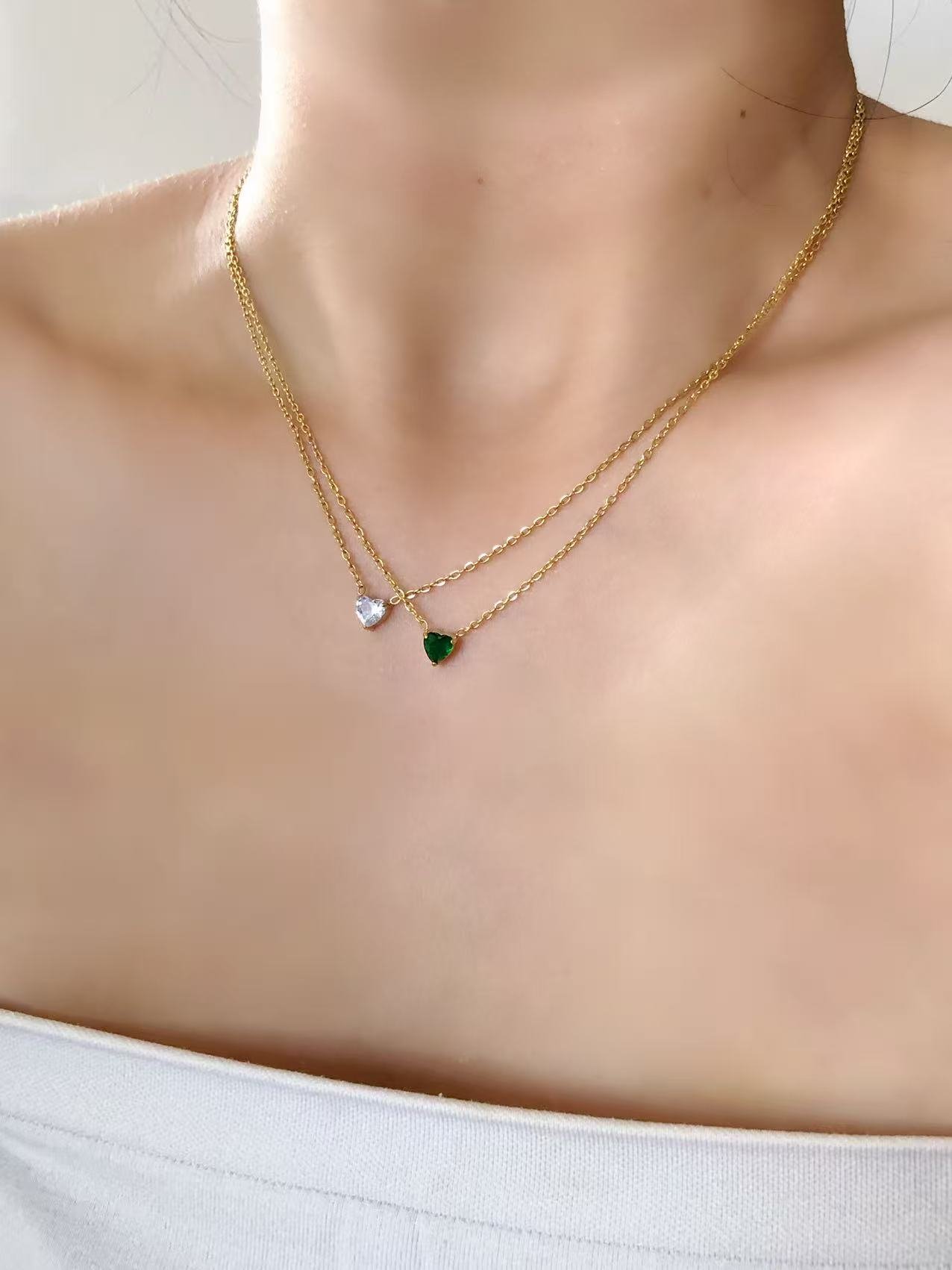 Mini Heart CZ Necklace - Image 2