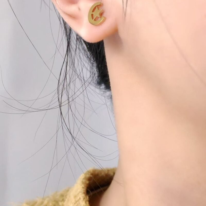 Moon and Star Stud Earrings