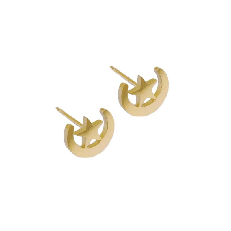 Moon and Star Stud Earrings