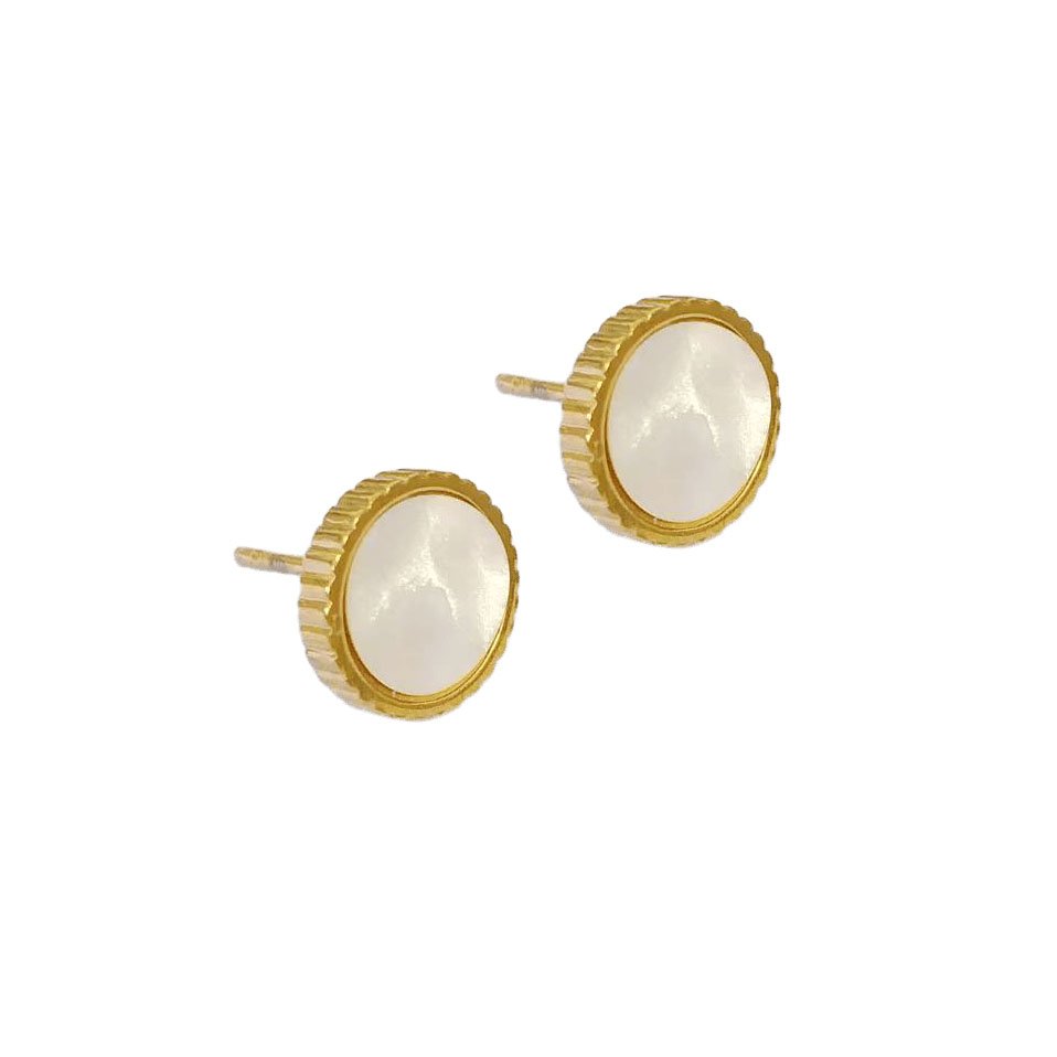 Mother of Pearl Round Disc Stud Earrings
