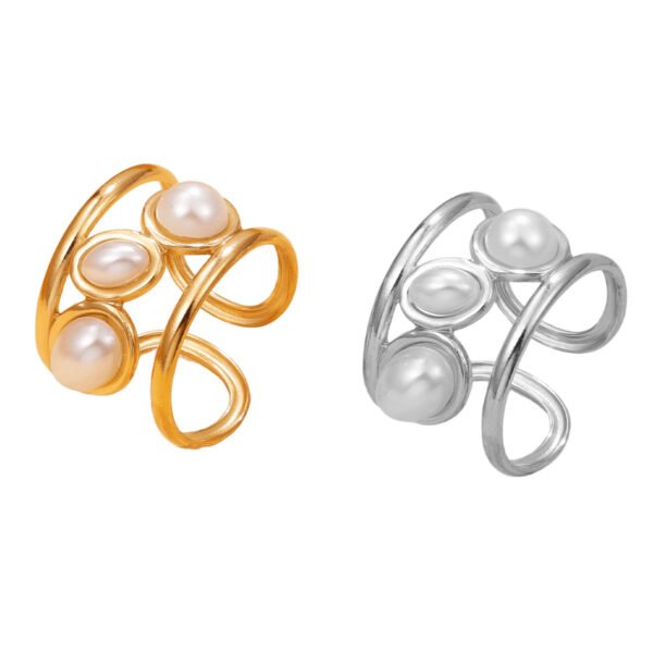 Pearl Cascade Open Cuff Ring