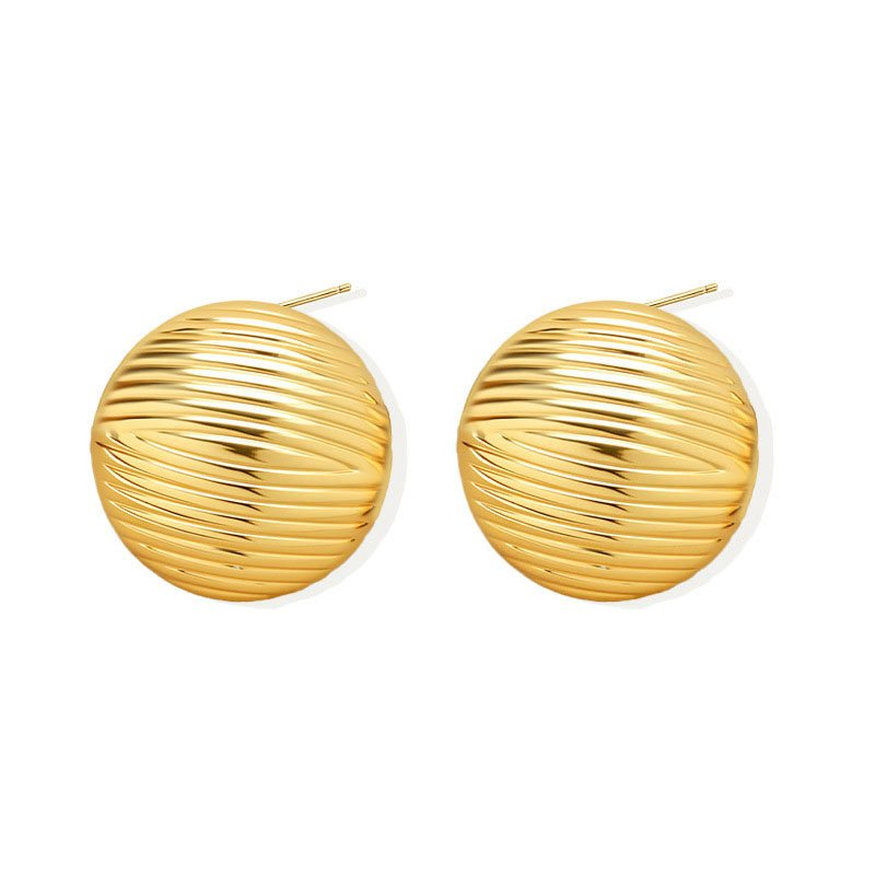 Ribbed Golden Orb Stud Earrings