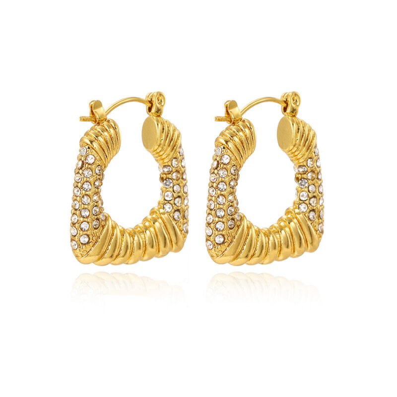 Textured Zircon Hoop Earrings Gold