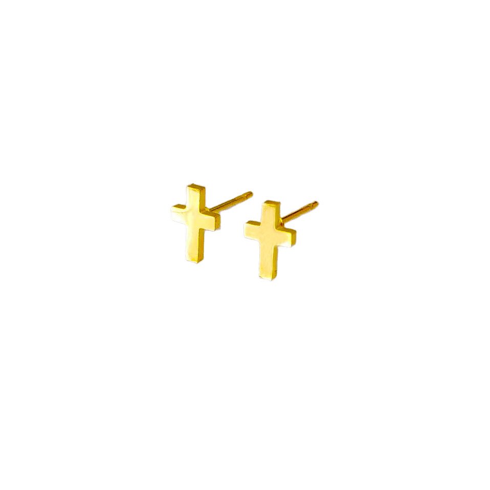 Tiny Gold Cross Stud Earrings
