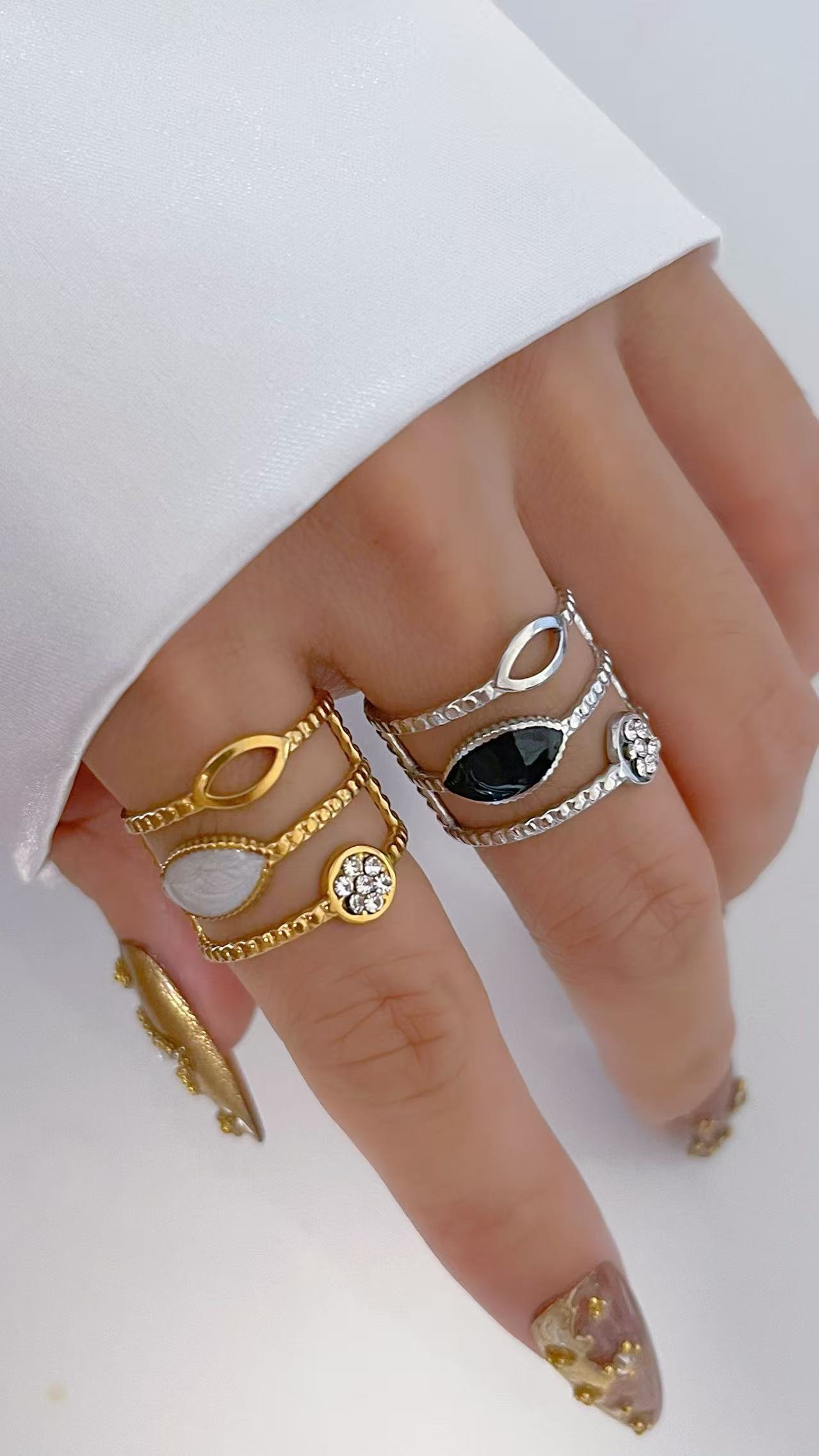 Triple Layer Statement Ring with Enamel & Zircon - Image 2