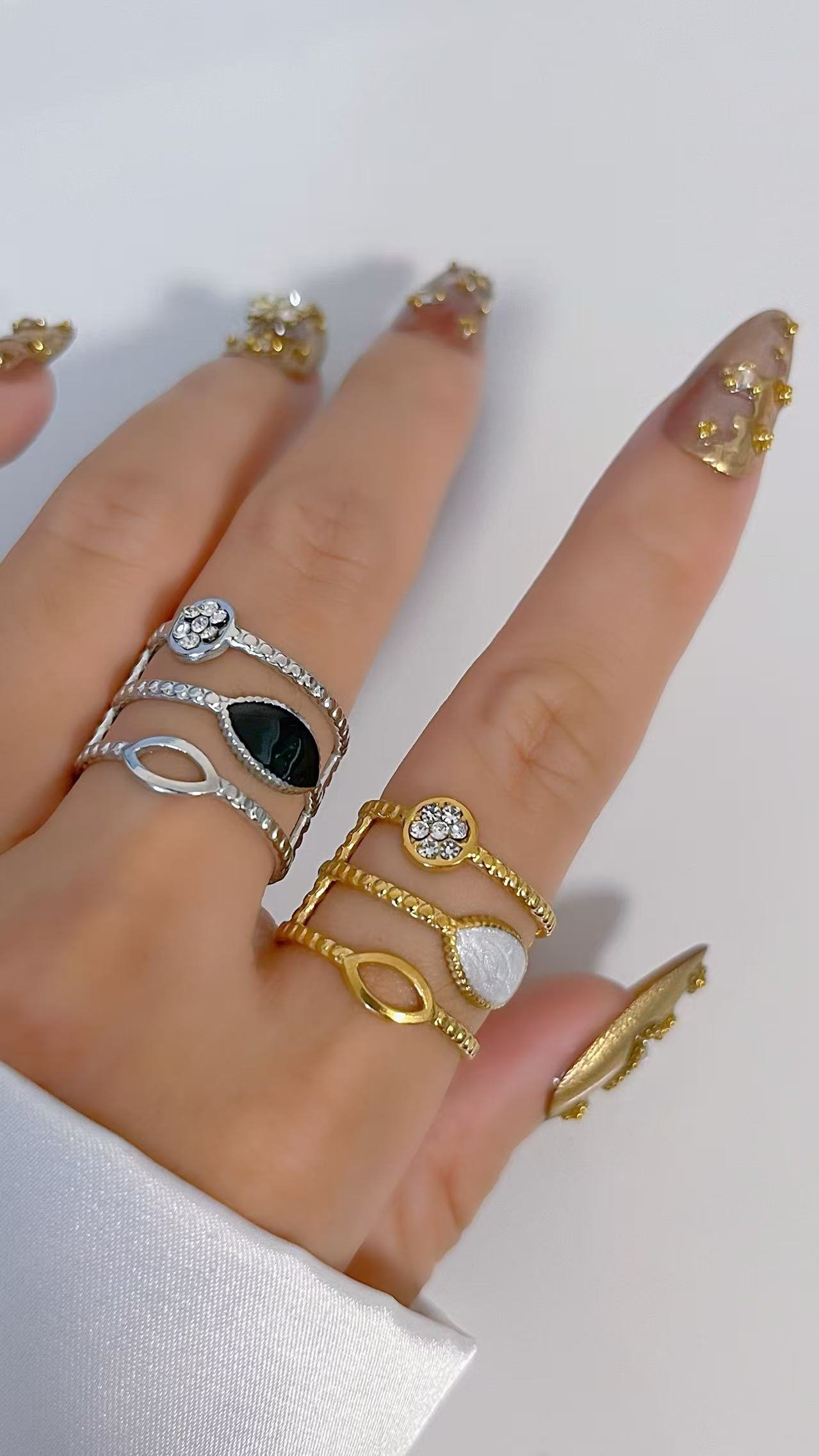 Triple Layer Statement Ring with Enamel & Zircon - Image 3