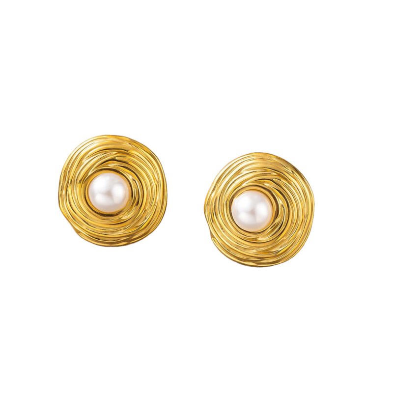 Wire Nest Pearl Stud Earrings